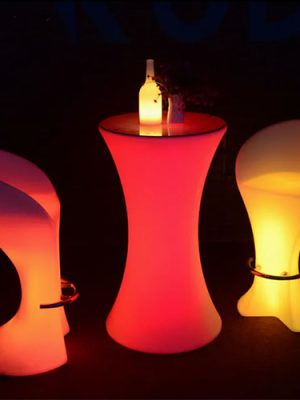 Led Glow Cocktail Table With Illuminated Bar Chairs – Rgb Color-change